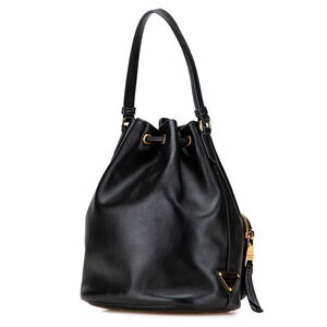 Prada bag plate triangular logo shoulder leather black bucket handbag